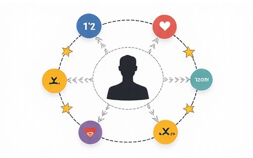 Image representing a player-centric approach with a person icon surrounded by positive elements