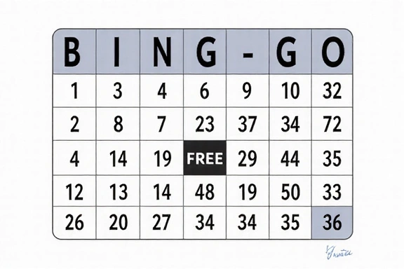 Illustration of a 75-ball Bingo card with numbers and a free space