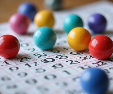 Abstract representation of bingo balls and a card