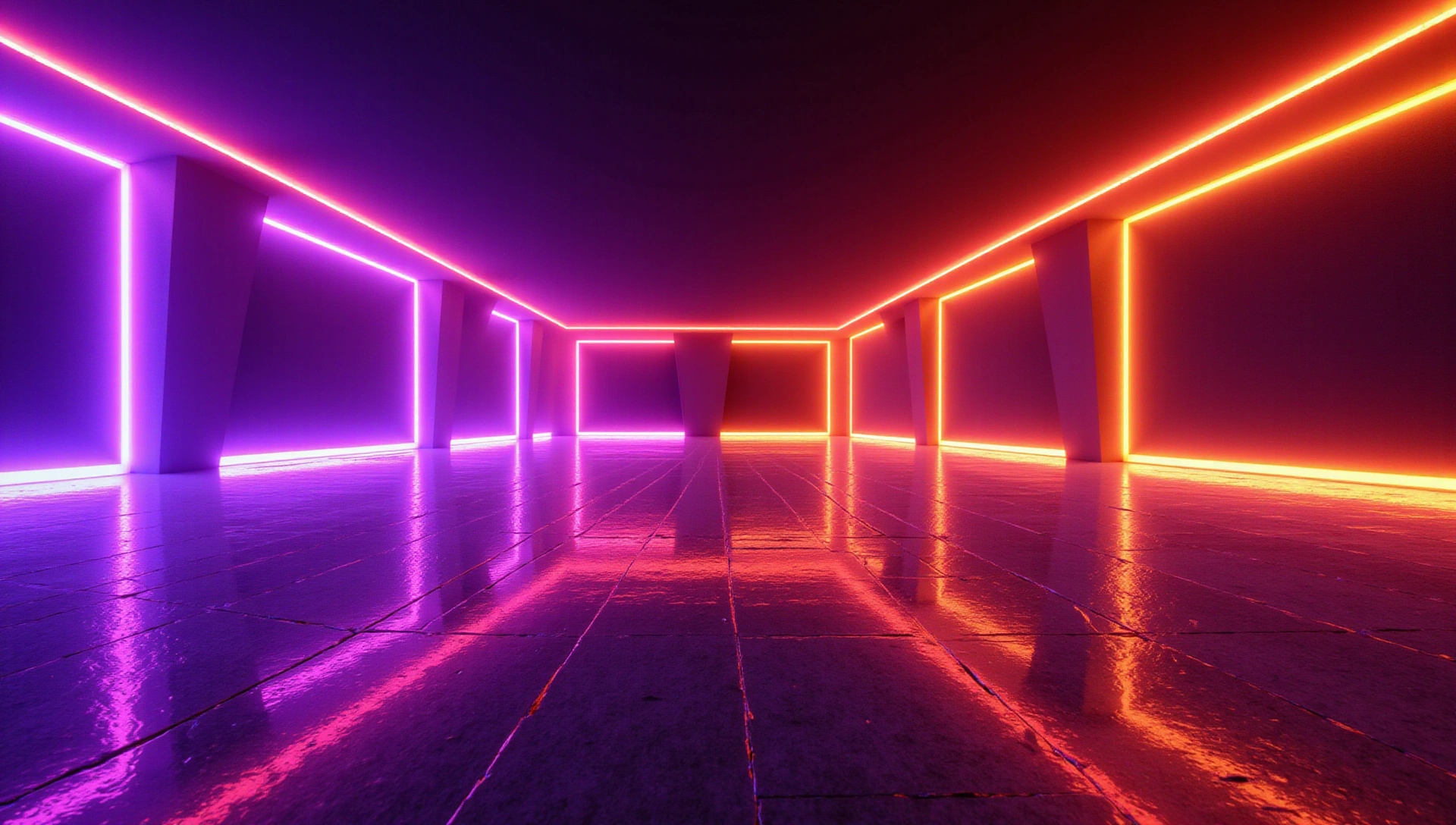 Dynamic neon-lit casino floor with vibrant colors and light effects