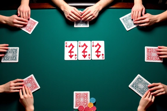 Professional poker table with cards and chips